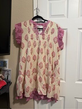 THMI Cream Midi Dress with Pink Floral Print